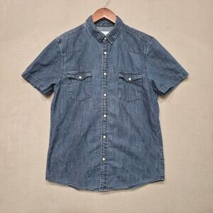 Primark Men's Chambray Short Sleeve Pearl SnapShirt‎ Size Medium